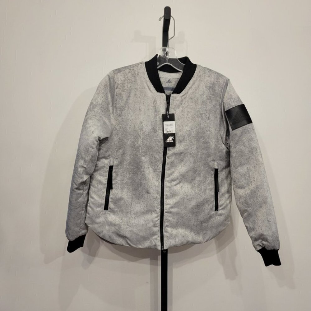 Adidas  Womens 3 Stripe Bomber Jacket. Grey, Black, Full Zip, Size Small